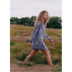 Wilfred Boho Long Sleeve Molly Dress In Watercolor Muted Blue Floral M